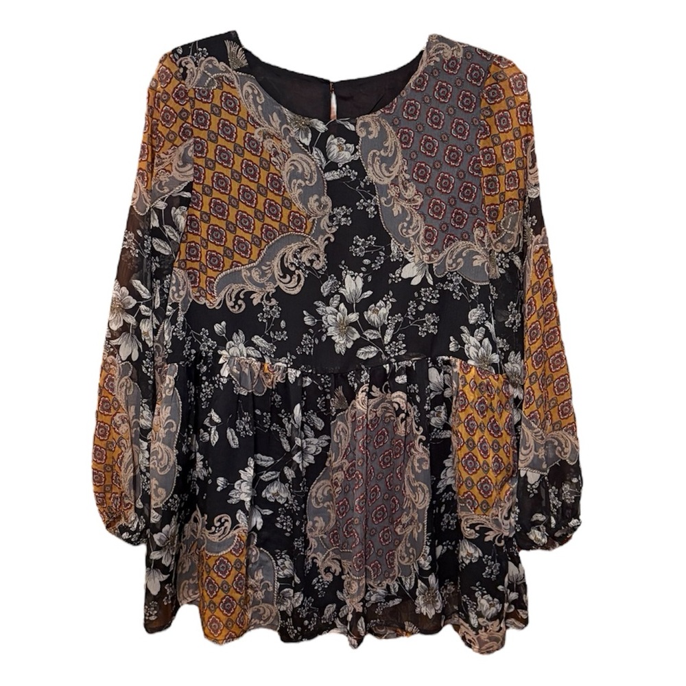 Hayden LA Long Sleeve Patchwork Print Top